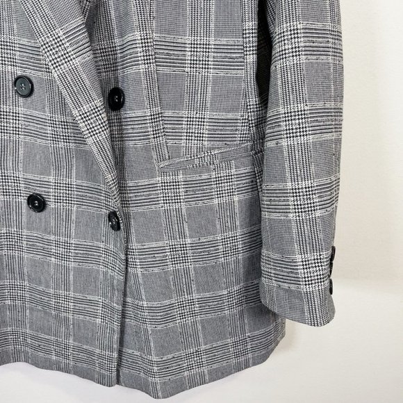H&M Double-Breasted Black And White Career Long Line Plaid Blazer - Picture 6 of 15